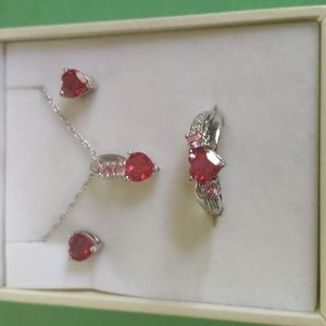 Ruby pink sapphire heart jewelry set